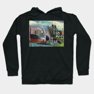 Lake Freighter Passing Through Buffalo Jackknife Bridge Hoodie